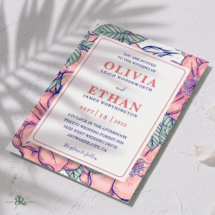 Rustic Pink Floral Hand Drawn Botanical Wedding Invitation