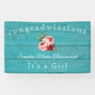 Rustic Pink Floral Its a Girl Rustic Grey Wood Ba Banner