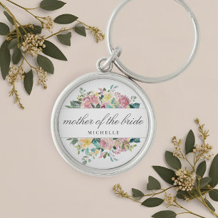 Rustic Pink Floral Mother of the Bride Gift Key Ring