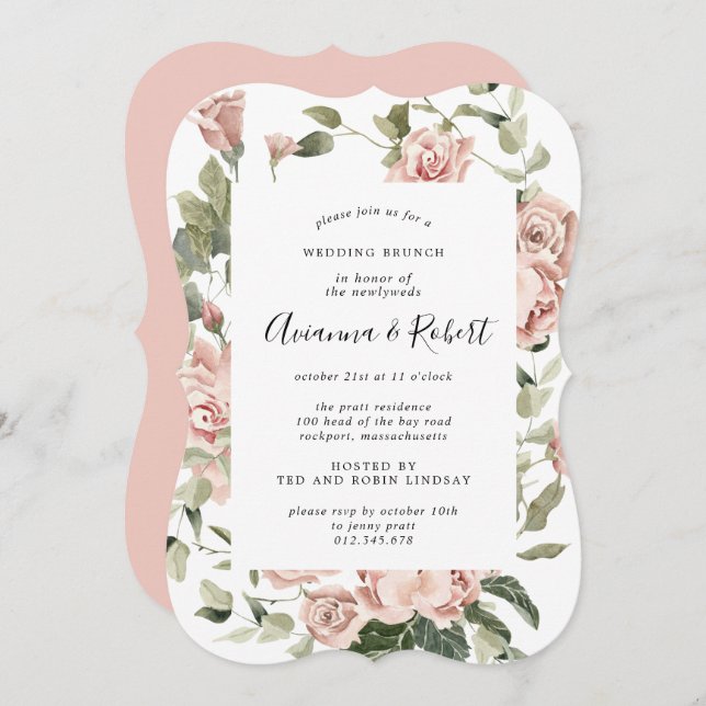 Rustic Pink Floral Post Wedding Brunch Invitation (Front/Back)