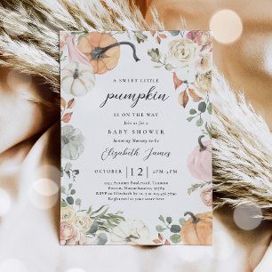 Rustic Pink Floral Pumpkin Girl Baby Shower Invitation