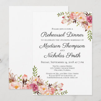 Rustic Pink Floral Rehearsal Dinner Invitations