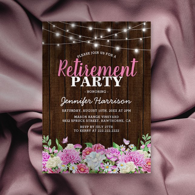 Rustic Pink Floral Retirement Party Invitation (Creator Uploaded)