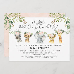 Rustic Pink Floral Safari Baby Shower Invitation