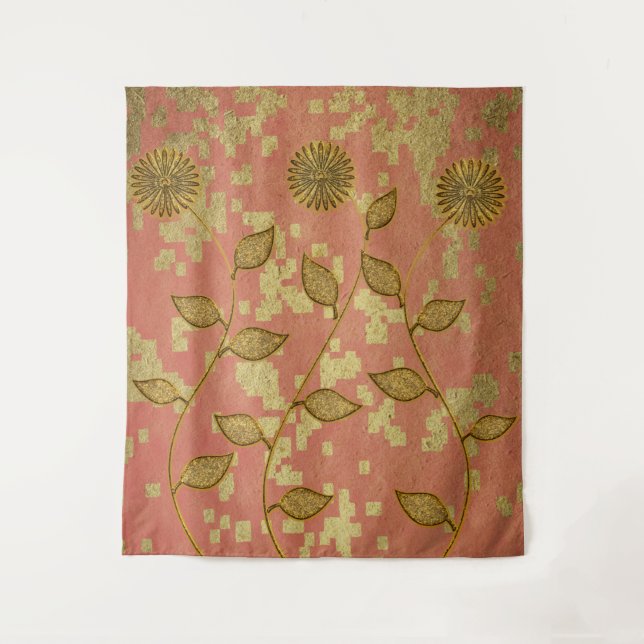 Rustic Pink Floral Shine Tapestry (Front)