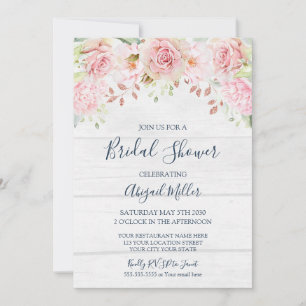 Rustic Pink Floral Spring Bridal Shower Invitation