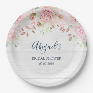 Rustic Pink Floral Spring Bridal Shower Paper Plate
