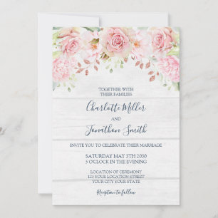 Rustic Pink Floral Spring Wedding Invitations
