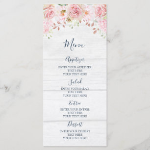 Rustic Pink Floral Spring Wedding Menu