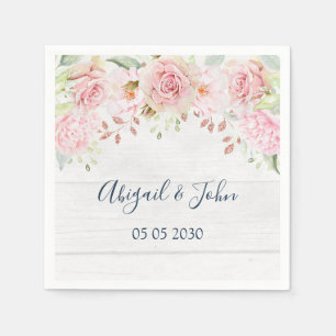 Rustic Pink Floral Spring Wedding Napkin