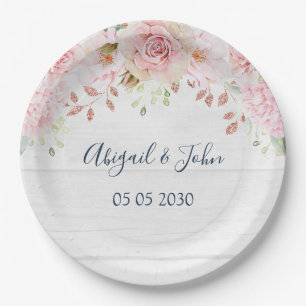 Rustic Pink Floral Spring Wedding Paper Plate