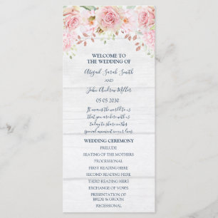 Rustic Pink Floral Spring Wedding Program Programme