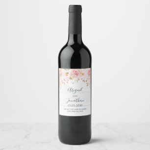 Rustic Pink Floral Spring Wedding Wine Label