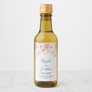 Rustic Pink Floral Spring Wedding Wine Label