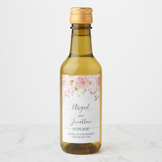 Rustic Pink Floral Spring Wedding Wine Label (Front)