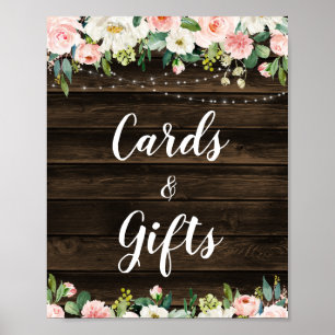 Rustic Pink Floral String Lights Cards & Gifts Poster