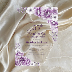 Rustic Pink Floral Surprise 55th Birthday Party Acrylic Invitations