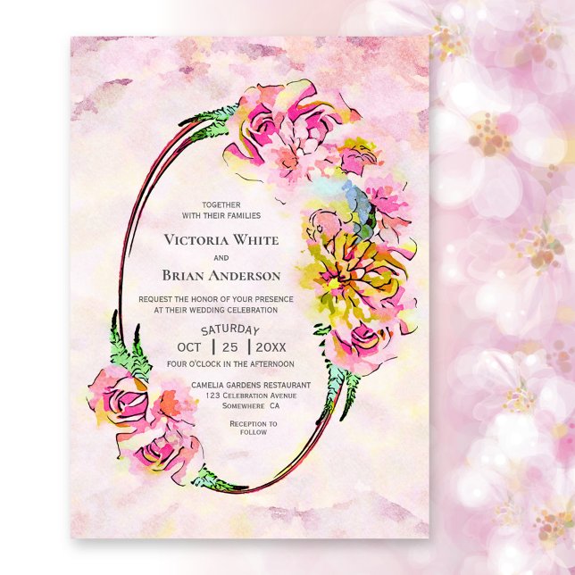 Rustic Pink Floral Watercolor Wedding Invitation (Creator Uploaded)