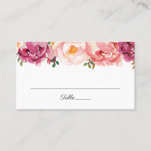 Rustic Pink Floral Wedding Flat Place Cards (Front)