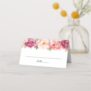 Rustic Pink Floral Wedding Folded Place Cards