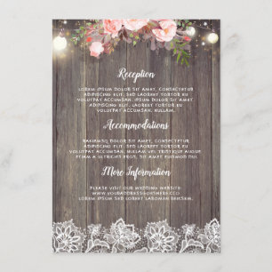 Rustic Pink Floral Wedding Information Guest Enclosure Card