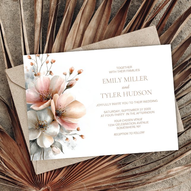 Rustic Pink Floral Wedding Invitation (Creator Uploaded)