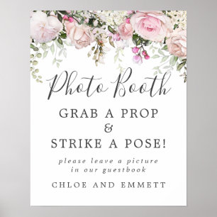 Rustic Pink Floral Wedding Photo Booth Sign