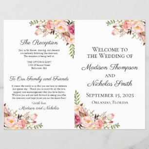 Rustic Pink Floral Wedding Programs Flyer