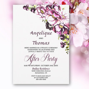Rustic Pink Floral Wedding Reception Invitation