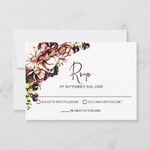 Rustic Pink Floral Wedding RSVP Card