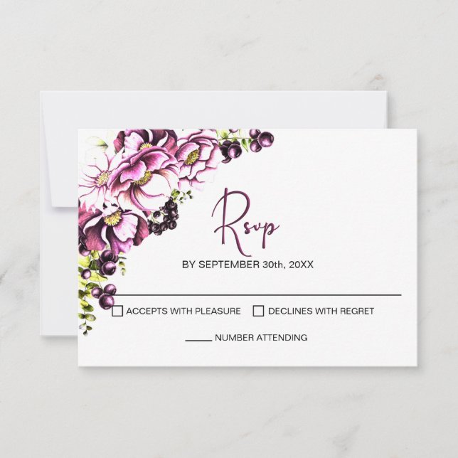 Rustic Pink Floral Wedding RSVP Card (Front)