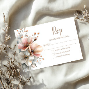 Rustic Pink Floral Wedding RSVP Card