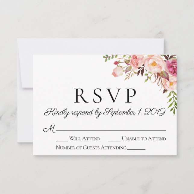 Rustic Pink Floral Wedding RSVP Cards (Front)