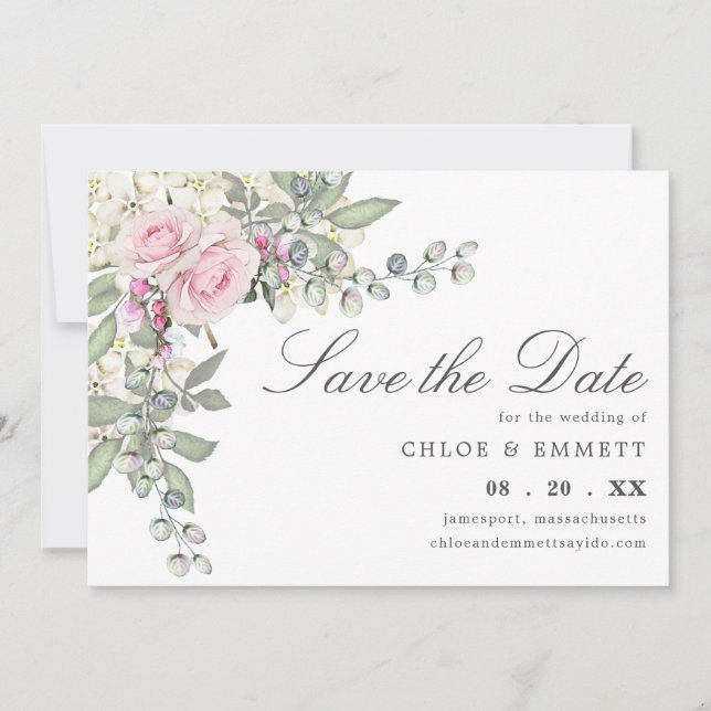 Rustic Pink Floral Wedding Save the Date (Front)