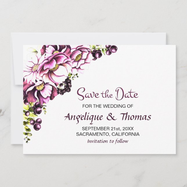 Rustic Pink Floral Wedding Save The Date (Front)