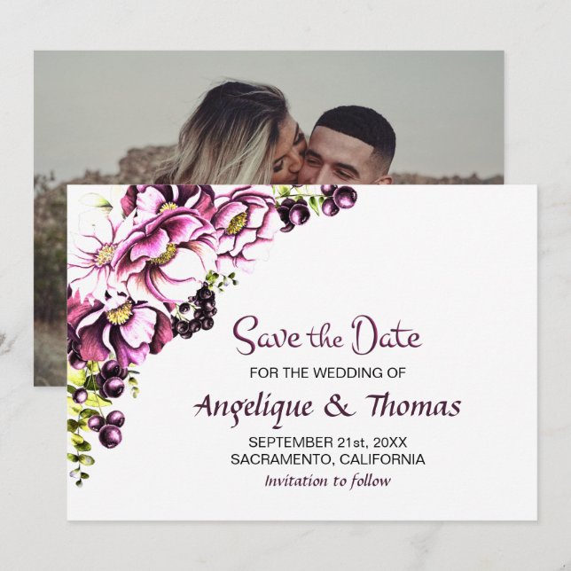 Rustic Pink Floral Wedding Save The Date (Front/Back)