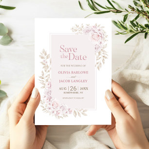 Rustic Pink Floral Wedding Save the Date Invitation