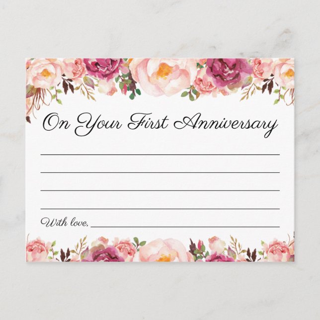 Rustic Pink Floral Wedding Time Capsule Cards (Front)