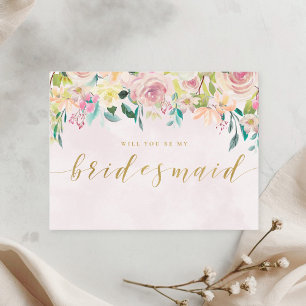 Rustic Pink Floral Will You Be My Bridesmaid Invitation Postcard