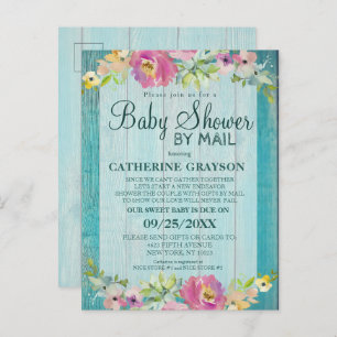 Rustic Pink Floral & Wood Baby Shower Invitation