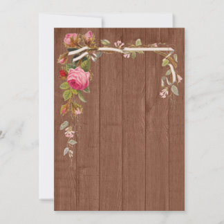 Rustic Pink Floral Wood Wedding Bridal Shower Inv Invitation