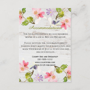 Rustic Pink Florals on White Wood Accommodations Enclosure Card