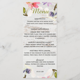 Rustic Pink Florals on White Wood Menu
