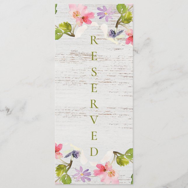Rustic Pink Florals on White Wood Reserved Menu (Front)