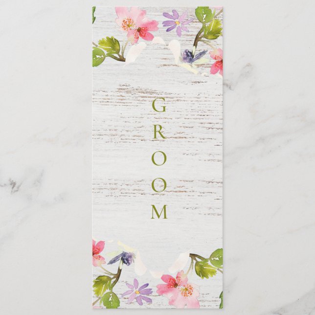 Rustic Pink Florals on White Wood Reserved Menu (Front)