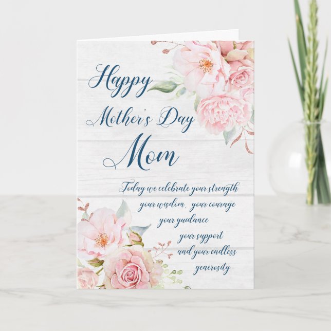 Rustic Pink Flowers Mother's Day Card (Front)