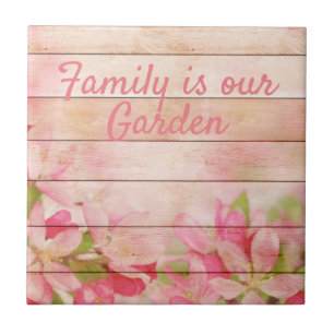 Rustic Pink Flowers on Wood Tile