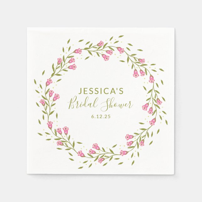Rustic Pink Garden Flowers Custom Bridal Shower Napkin (Front)