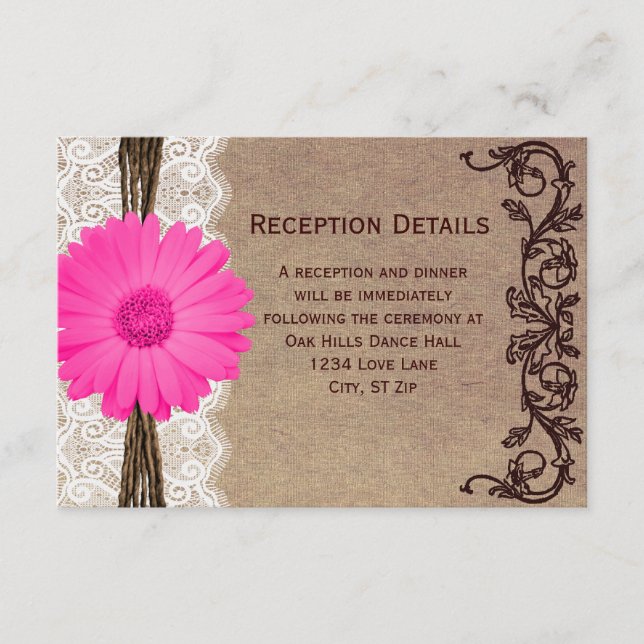 Rustic Pink Gerber Daisy Wedding Reception Cards (Front)