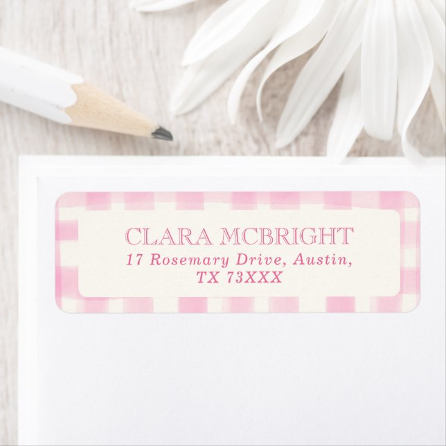 Rustic Pink Gingham Baby Shower Return Address (Insitu)
